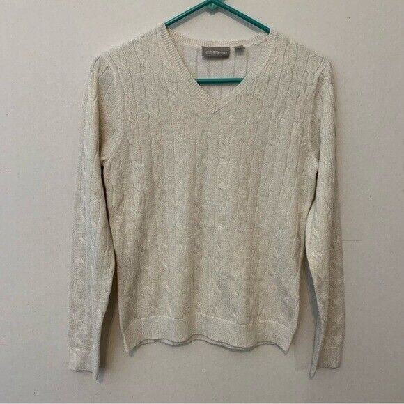 Croft & Barrow Cream Gold Shimmer Cable Knit VNeck Sweater Size Small - Picture 1 of 5